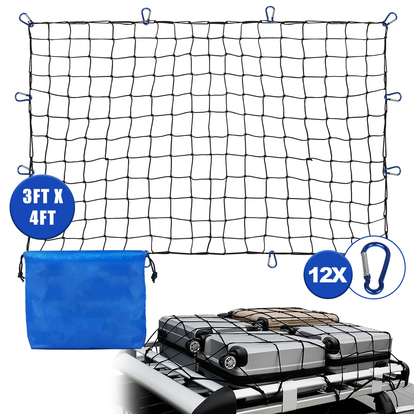 Buy KBG Super Duty Truck Cargo Net 3'x4' Premium Bungee Cord Net Stretches to 6'x8' 3" x 3