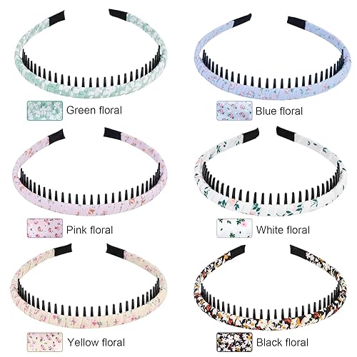 Miniatura 2 de AMCAMI 6 diademas de peine para mujer, diademas con dientes, bandas antideslizantes para el cabello, aro de resina fina, diadema de maquillaje para