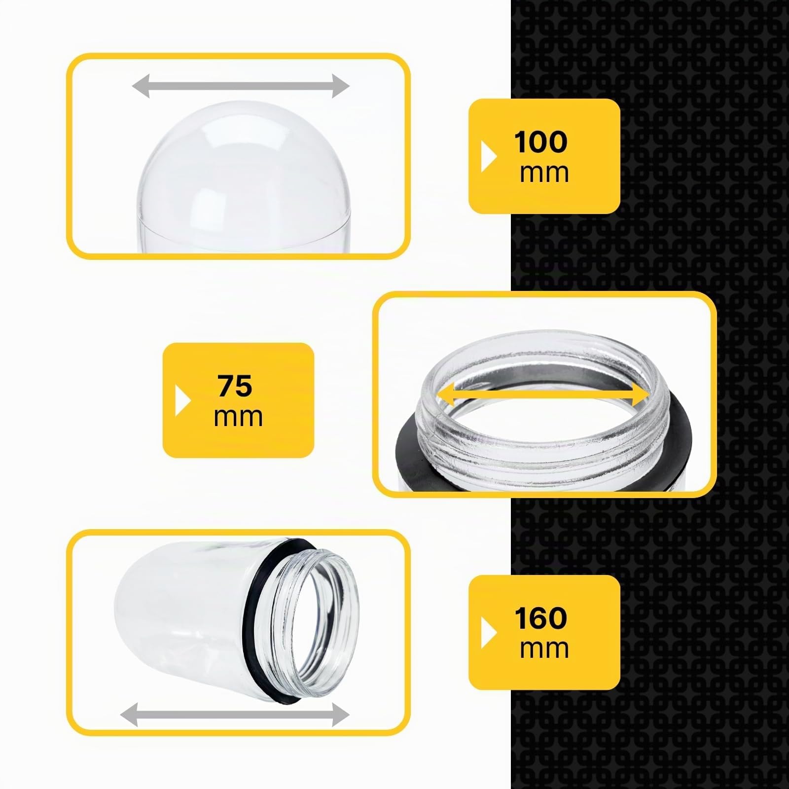 Verre de rechange pour abat-jour transparent avec joint, verre fileté uni Ø100 mm filetage 80 mm H160 mm 60 W pour usage extérieur