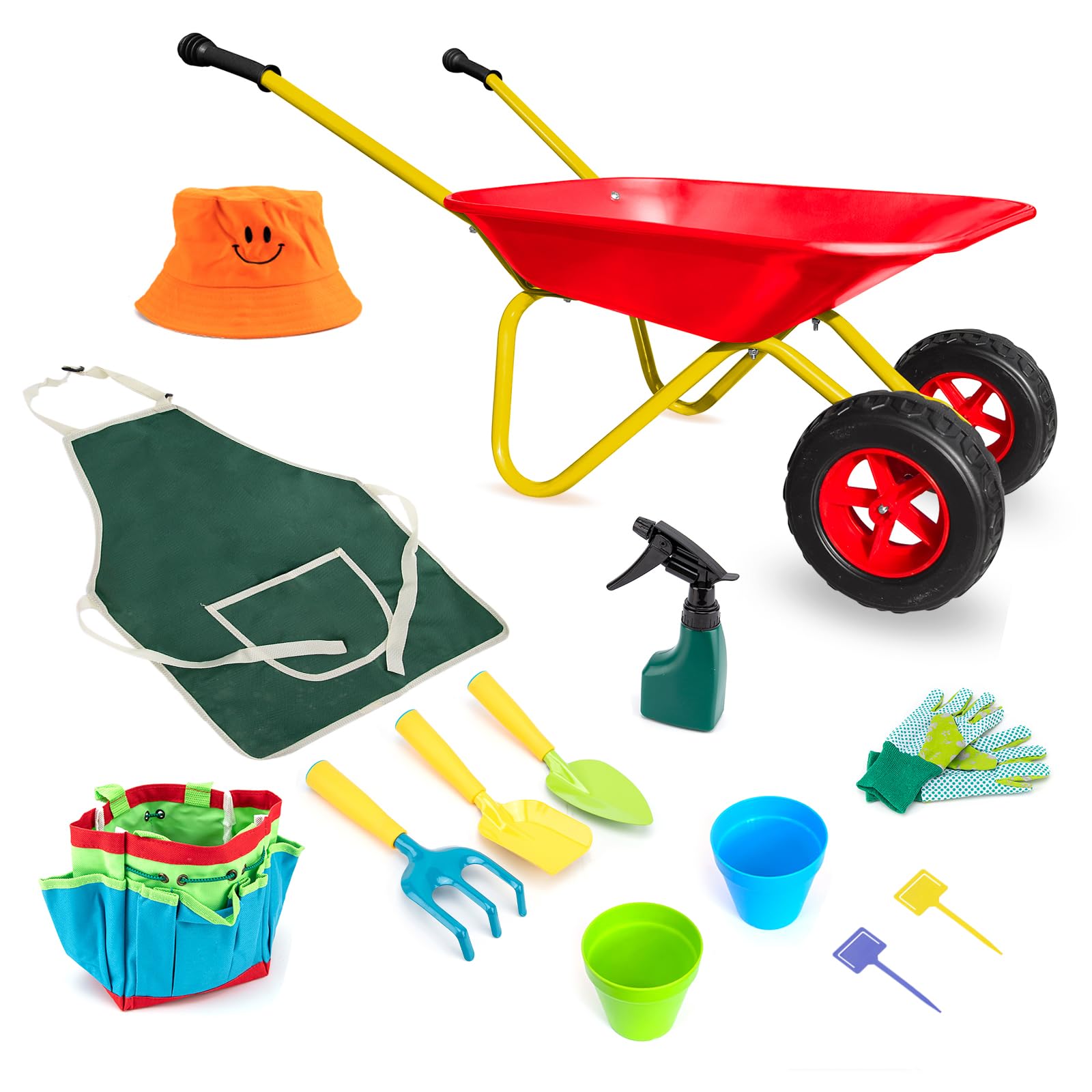 Carretilla de metal para niños, carretilla para niños, carretilla para niños para excavar arena/suciedad, pala de nieve, hojas (juego rojo)