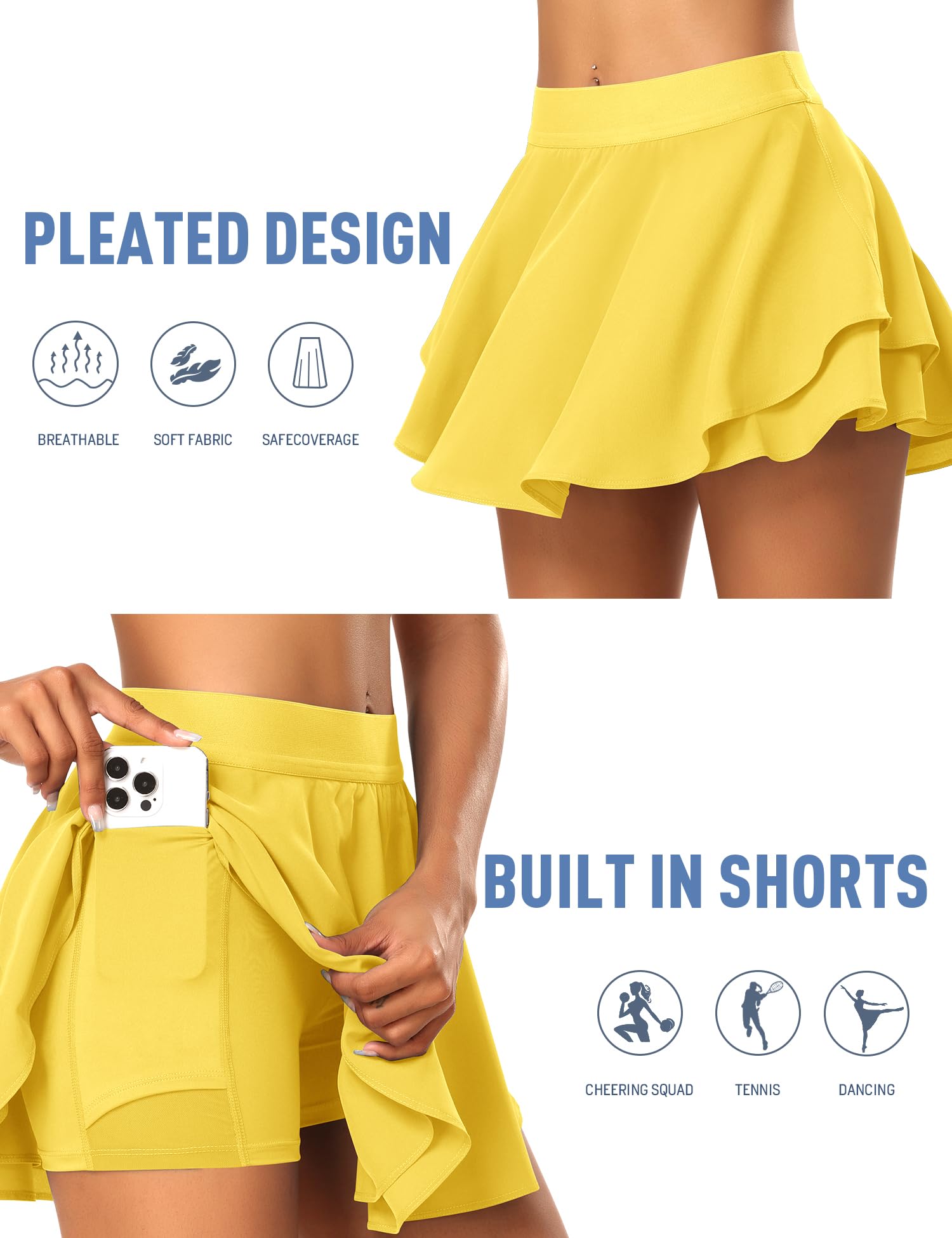 JoyGirl Gonna da tennis da donna con pantaloncini a pieghe da golf, a vita alta, per allenamento, atletica, corsa, gonne con tasche