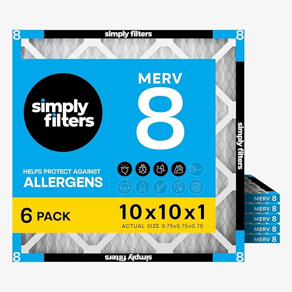 Simply 20x25x4 Air Filter, MERV 8, 6 Pack, Furnace Air Filter for HVAC (Actual Size:19.5"x24.5"x3.63") DUST, Pet, & Allergy Control, 20x25x4