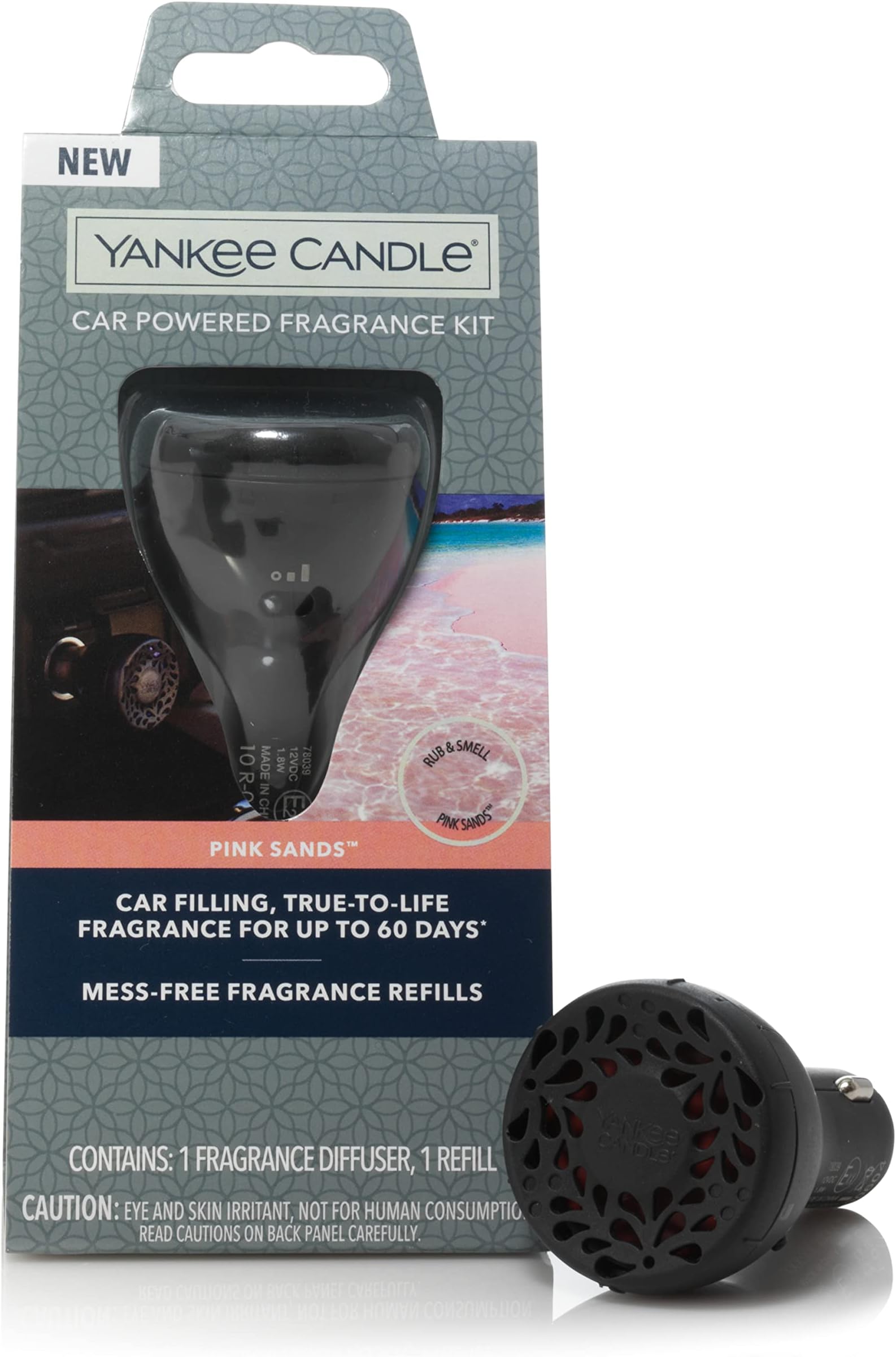 Yankee Candle Car Air Fresheners, Pink Sands™ Scented Car Powered 12-Volt Frangrance Diffuser, 60 Days of Frangrance
