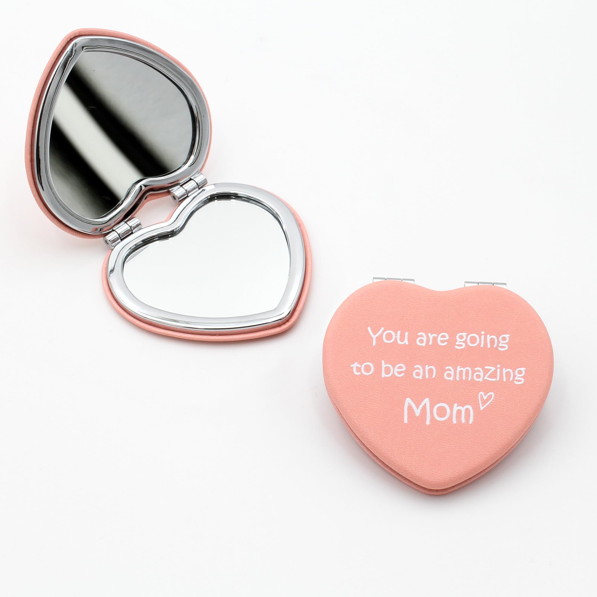 CustomDesign.Shop Specchietto Compatto Cuore Personalizzato Mirror | Specchio Trucco da Borsa con Testo | Regalo Personalizzato per Donna, Mamma, Damigella, Compleanno & Natale – Rosa