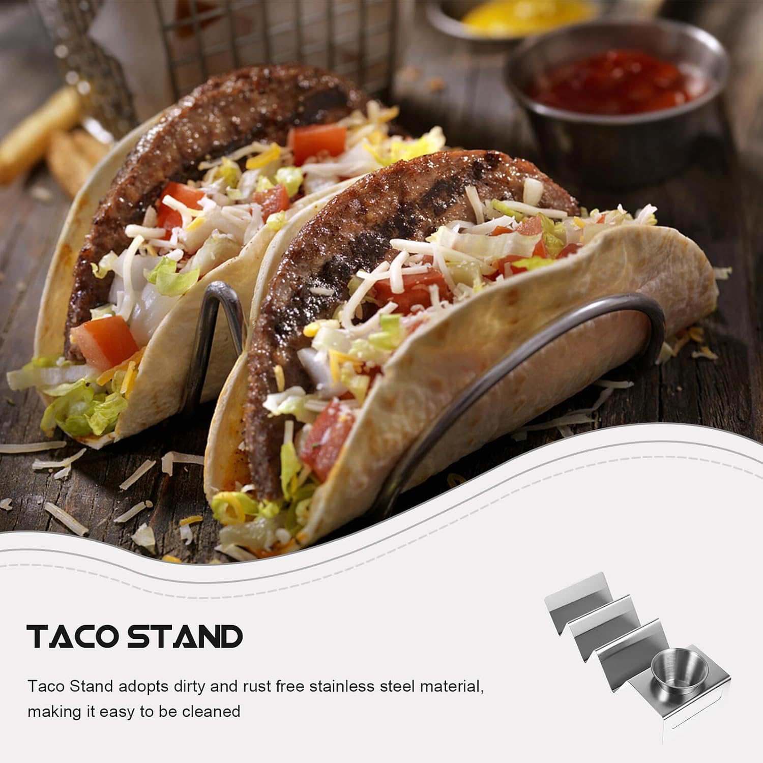 Stainless Steel Taco Stand Rack for Kitchen and Home Burrito and Pancake Holder Keeps Tacos Upright for Easy Filling and Serving High Temperature Resistant for Parties and