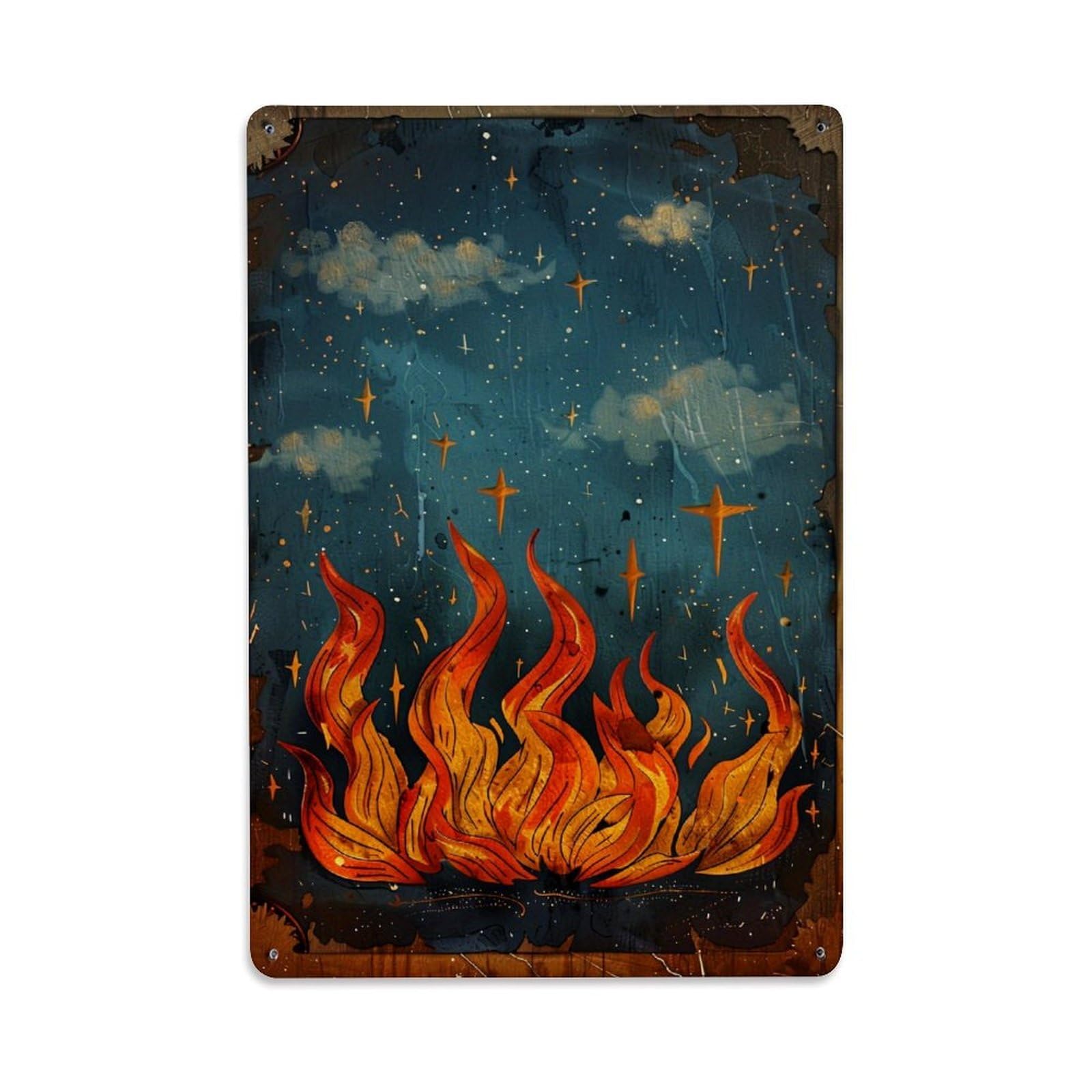 Jdfenggu Vintage Fire Flames Night Stars Sky Retro Metal Tin Sign, Decor Art Poster For Bar, Home, Man Cave, Kitchen, Laundry Room Gift 8X12inch