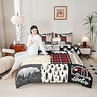 Vista 42 de Juego de edredón Deer Bear para niños tamaño completo, juego de ropa de cama rústica de aventura de caza para decoración de habitación de niños