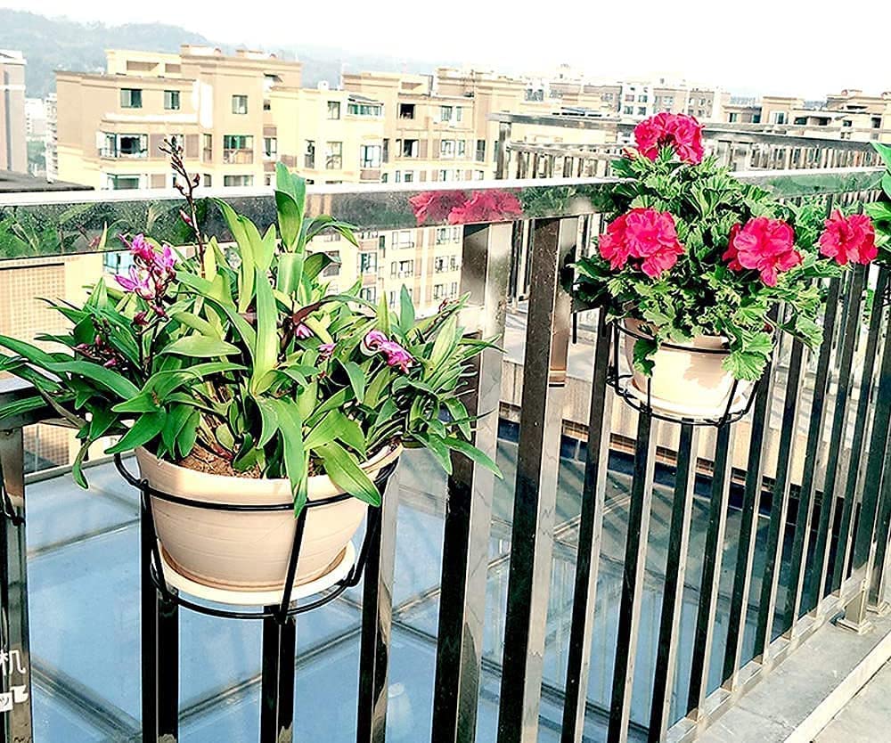NAYRA Metal Black Color Hanging Flower/Plants Pot Holder Railing Potted Plant Stand for Home Balcony Décorand Garden, Black Set of 2 - Image 5 thumbnail