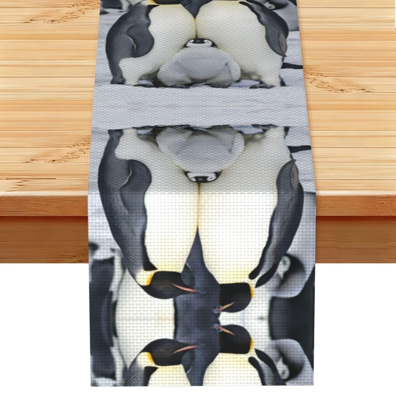 Cute Penguins Family Linen Feel Table Runner Wedding Party Home Decoration