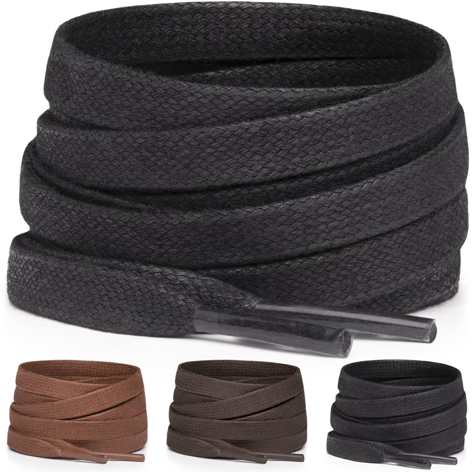 MisclyFlat Waxed Cotton Boot Laces Shoelaces [3 Pairs] 1/4" Wide - By Miscly (36", Black)