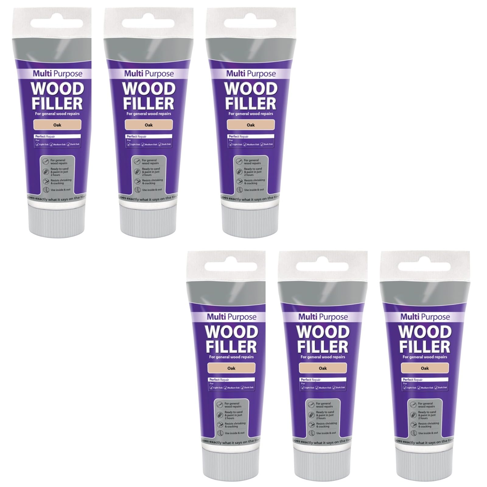 UHR Multi-Purpose Wood Filler, Indoor & Outdoor Timber, Fast-Drying, Stainable & Paintable, Wood Repair Solution for Cracks, Holes, Doors, Floors & All Wooden Surfaces, Oak (100 g, Pack of 6)