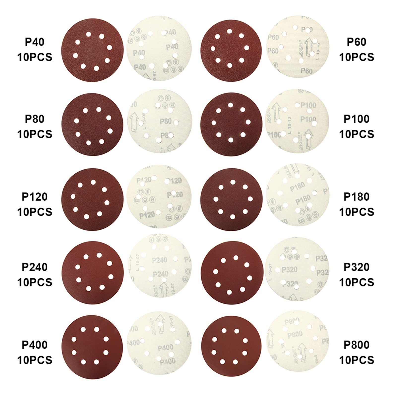 Papel de lija abrasivo ZSBLXHHJD 100 piezas de 5 "ruedas de molienda 40/60/80/180/400/800 160/400/800 Discos de lijado Ruedas de molienda de gancho y bucle Ruedas de pulido for discos de lijado