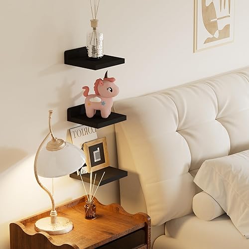 Miniatura 2 de Estantes flotantes pequeños, mini estantes colgantes, estante de pared de 5 pulgadas para baño, sala de estar, dormitorio, paquete de 3, con 2 tipos