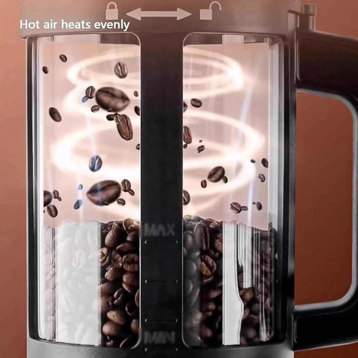 Toster do kawy 2400 W, 300 g gorącego powietrza z zegarem i regulacją temperatury do 250 ° C, automatyczne chłodzenie, szklana komora, do domu i kawiarni