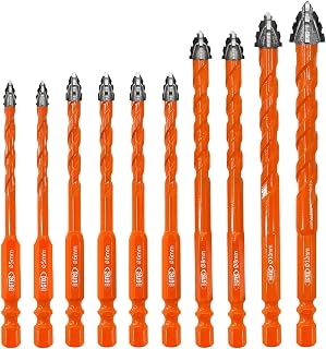 BGTEC 10-Pc Serrated Carbide Masonry Drill Bit Set: 3/16"-1/2" Bits for Wood, Brick, Concrete, Tile, Glass, Marble