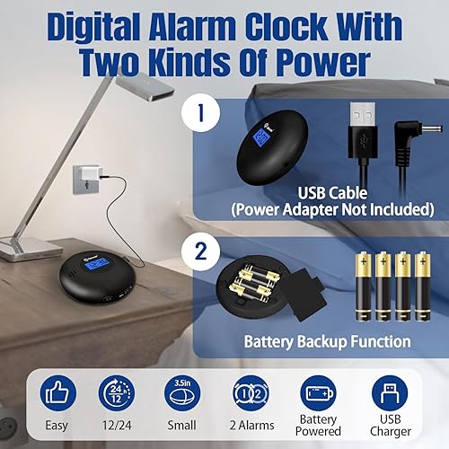 Miniatura 4 de Geevon Reloj despertador vibratorio para durmientes pesados, agitador de cama debajo de la almohada para personas con discapacidad auditiva, sordos,