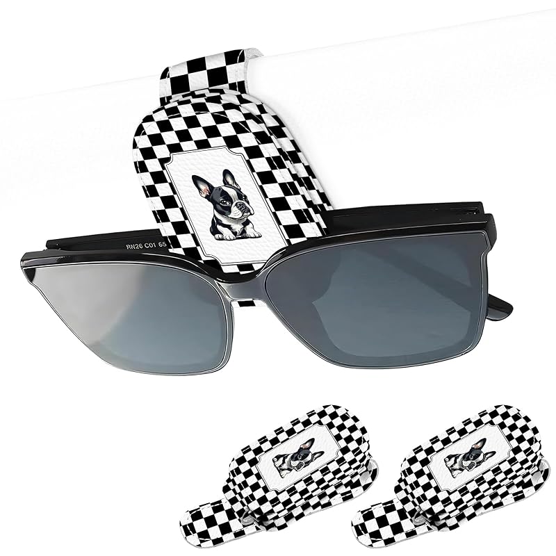 Suporte magnético para óculos em couro para para-sol automotivo UntilPlan, estampa Polka Dot Dog, kit com 2 unidades