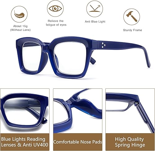 Miniatura 5 de Readers for Women Oprah Style Square Reading Glasses with Spring Hinge Blue Light Blocking for Men Ladies