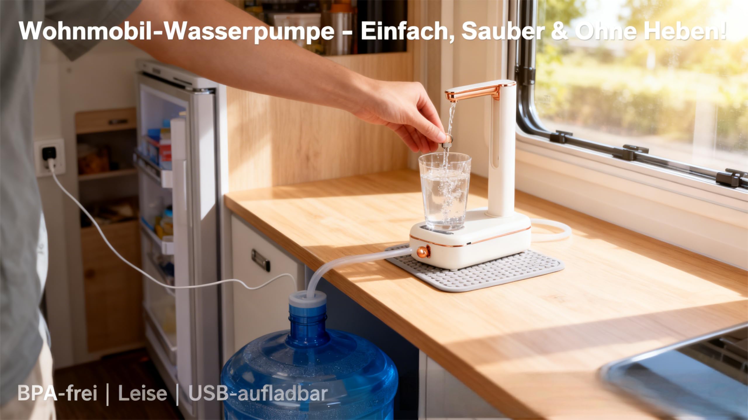 Distributeur d'eau Électrique Rechargeable USB sans BPA Pompe 3 Niveaux Débit Camping Maison Bureau Batterie 800 mAh Blanc