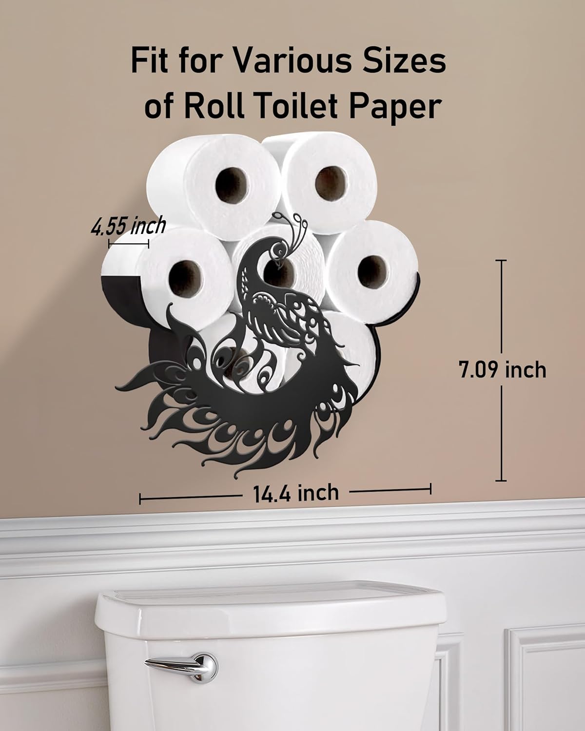 Peacock Toilet Paper Holder for Extra 8 Rolls, Funny Decorative Toilet Paper Storage Wall Mounted, Farmhouse Bathroom Animal Decor Accessories Storage Cabinet