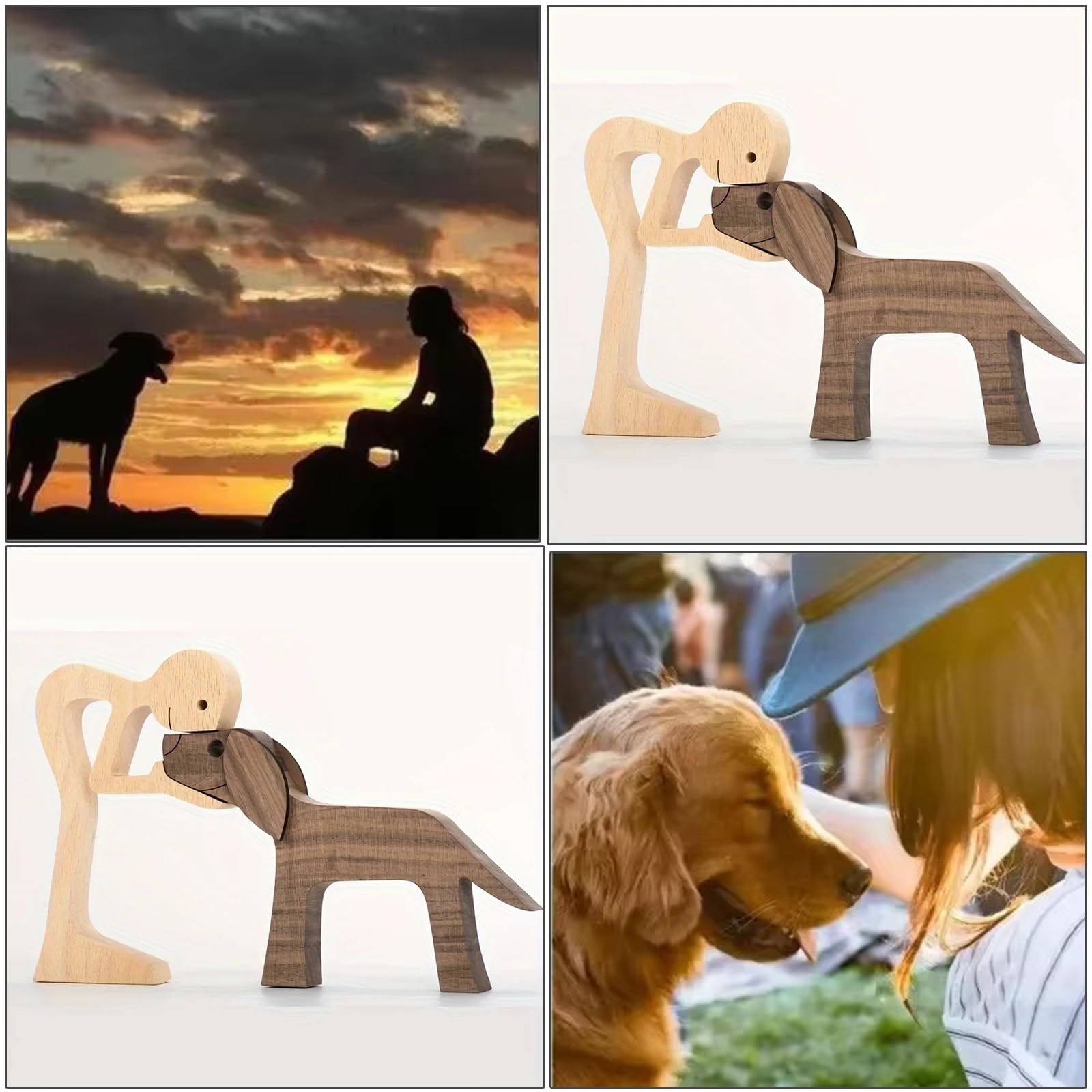 Cersaty 3 Paires Statue En Bois Faite à La Main En Forme De Chiot Sculpté, Pour La Maison, Le Bureau, Le Salon, Les Amoureux Des Chiens(Garçons,Filles Et Chiots