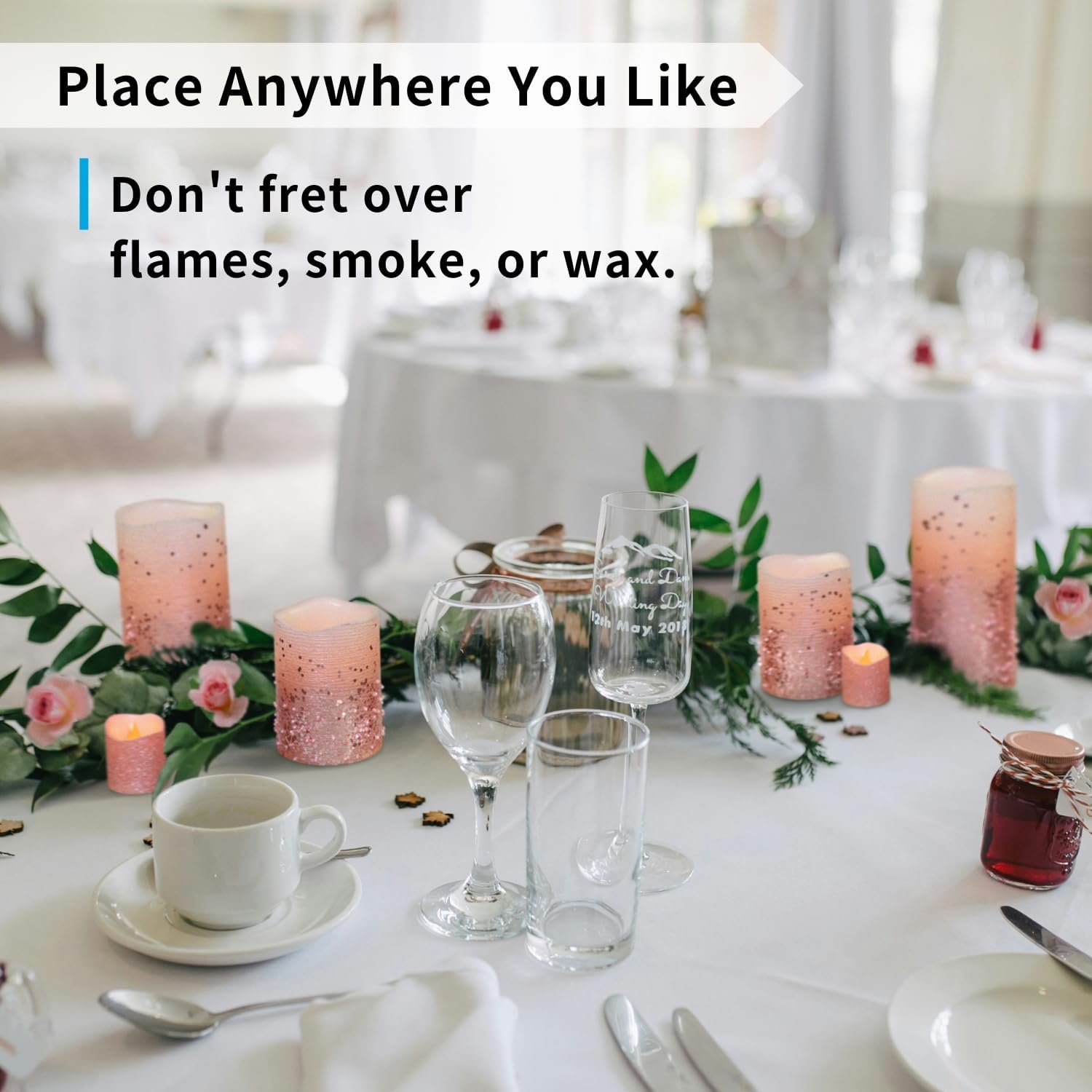 FURORA LIGHTING Pink Glitter LED Candles with Remote and Timer, 4 Pillars and 4 Votives Pack of 8, Real Wax Flameless Flickering Candles for Home Décor, Battery Included