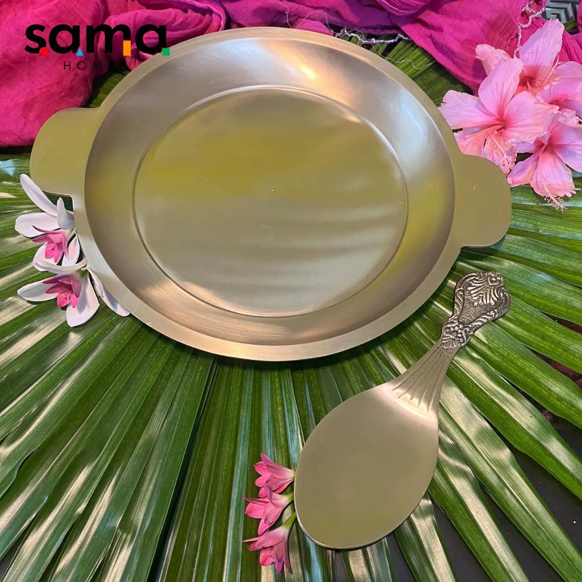 Assiette à riz Kansa et cuillère en bronze pour vos dîners asiatiques chaleureux