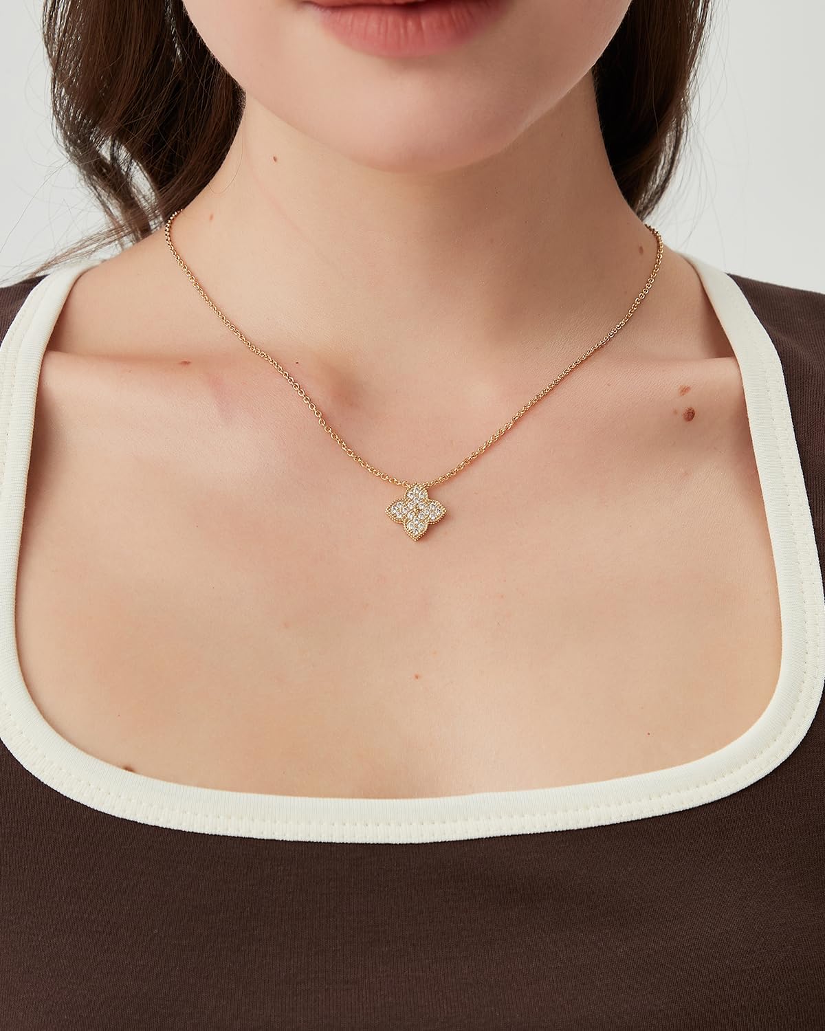 COBI Jewelry Set for Women, 18K Gold & Rhodium Plated CZ Necklace & Earrings, Clover Halo Infinity Solitaire Feather Designs, Dainty Crystal Pendant Sets, Trendy Fashion Gifts for Her - Image 4