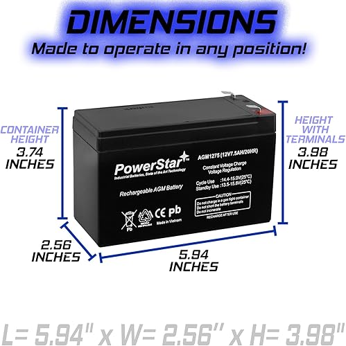 Miniatura 5 de PowerStar AGM127.5AH Negro 12V 7.5 Amp Batería recargable