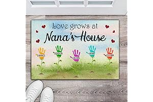 Nana Mimi Grandchild Handprint Flower Personalized Doormat