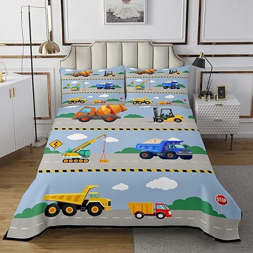 Miniatura 2 de Colcha acolchada de caricaturas para niños, tamaño Queen, equipo de vehículos de construcción, bonito juego de colcha para niños, niñas y adultos,