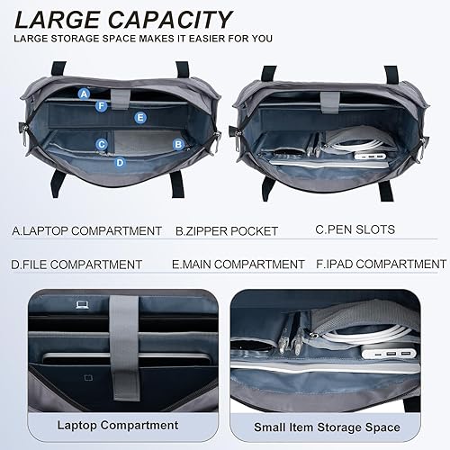 Miniatura 3 de EMPSIGN Bolsa de mano para laptop de 16 pulgadas, elegante bolsa de hombro para computadora para el trabajo, maletín acolchado de gran capacidad,