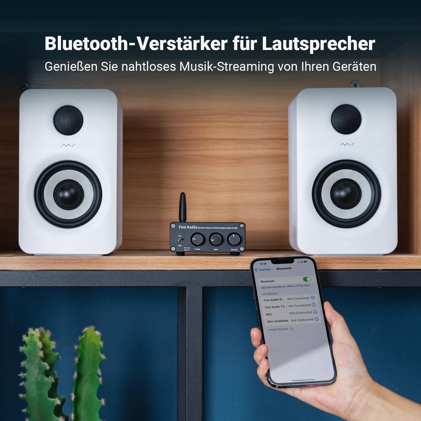 Fosi Audio BT20A Bluetooth Verstärker, 200W Mini Hifi Verstärker TPA3116, Bass Treble Regler, Stereo Class D 2.0 Kanal