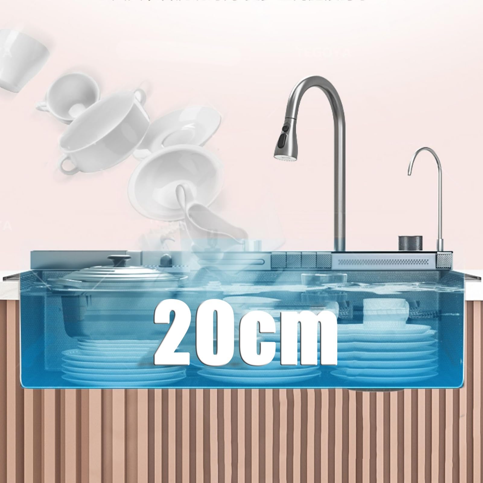 Lar 88 cm inless stalowy wodospad zlewozmywak kuchenny z uchwytem na nóż i cyfrowym wyświetlaczem - wielofunkcyjny 88 x 48 cm nowoczesny design do użytku domowego i komercyjnego