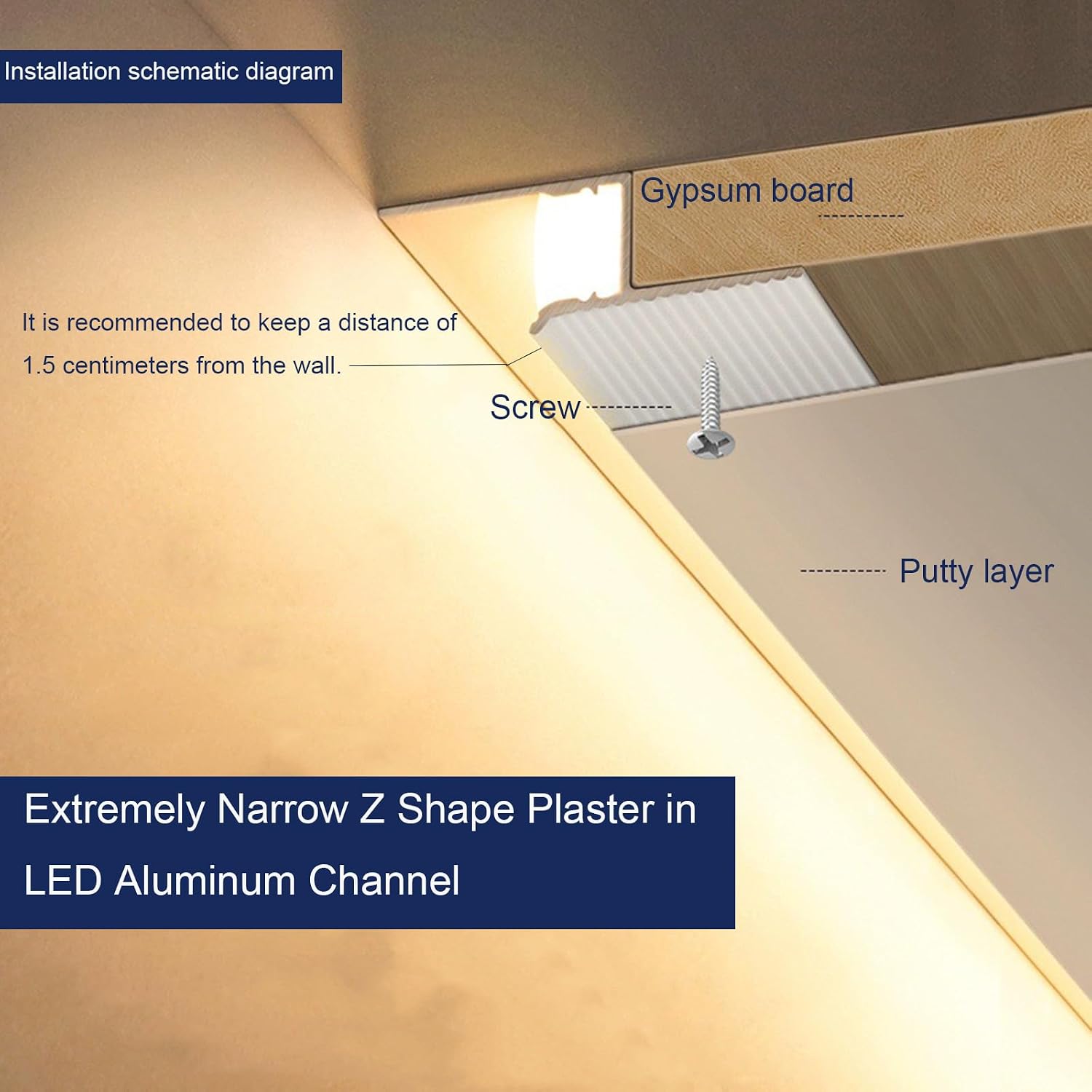 Plaster in LED Aluminum Channel, 10Pack Strip Light Channels with Diffuser | Shuwea 10 Pack Z Shape 3.3FT/1Meter Aluminum Profile with Milky Diffuser for Gypsum Drywall, White, Only for 8mm Strip Light