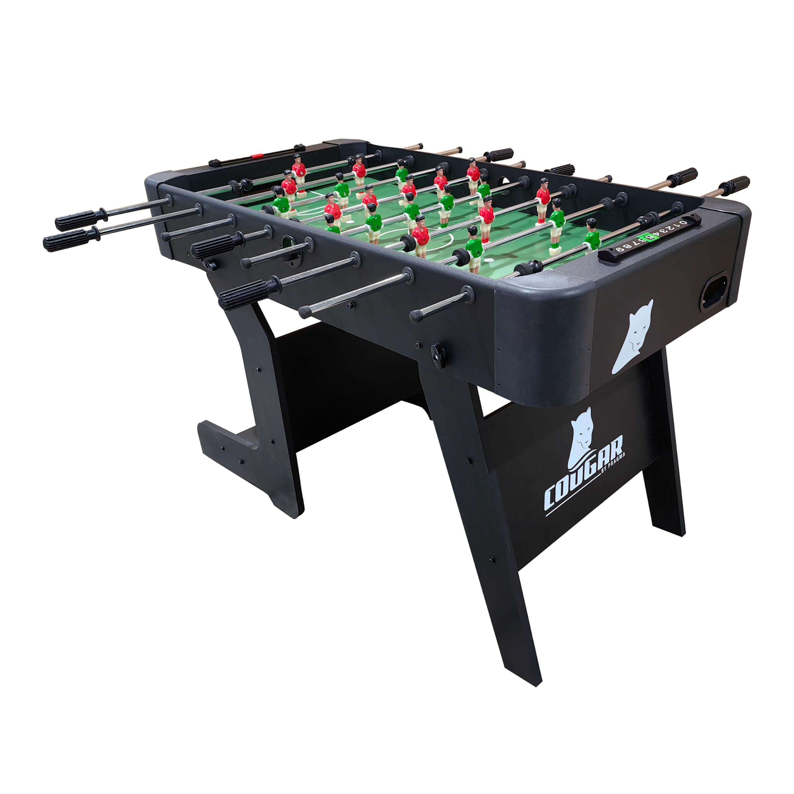 Cougar Around The World Tischkicker in Schwarz | Kickertisch/Fußballtisch klappbar | Spieltisch Inkl. 2 Bälle & Punktezähler | Indoor Tischfußball