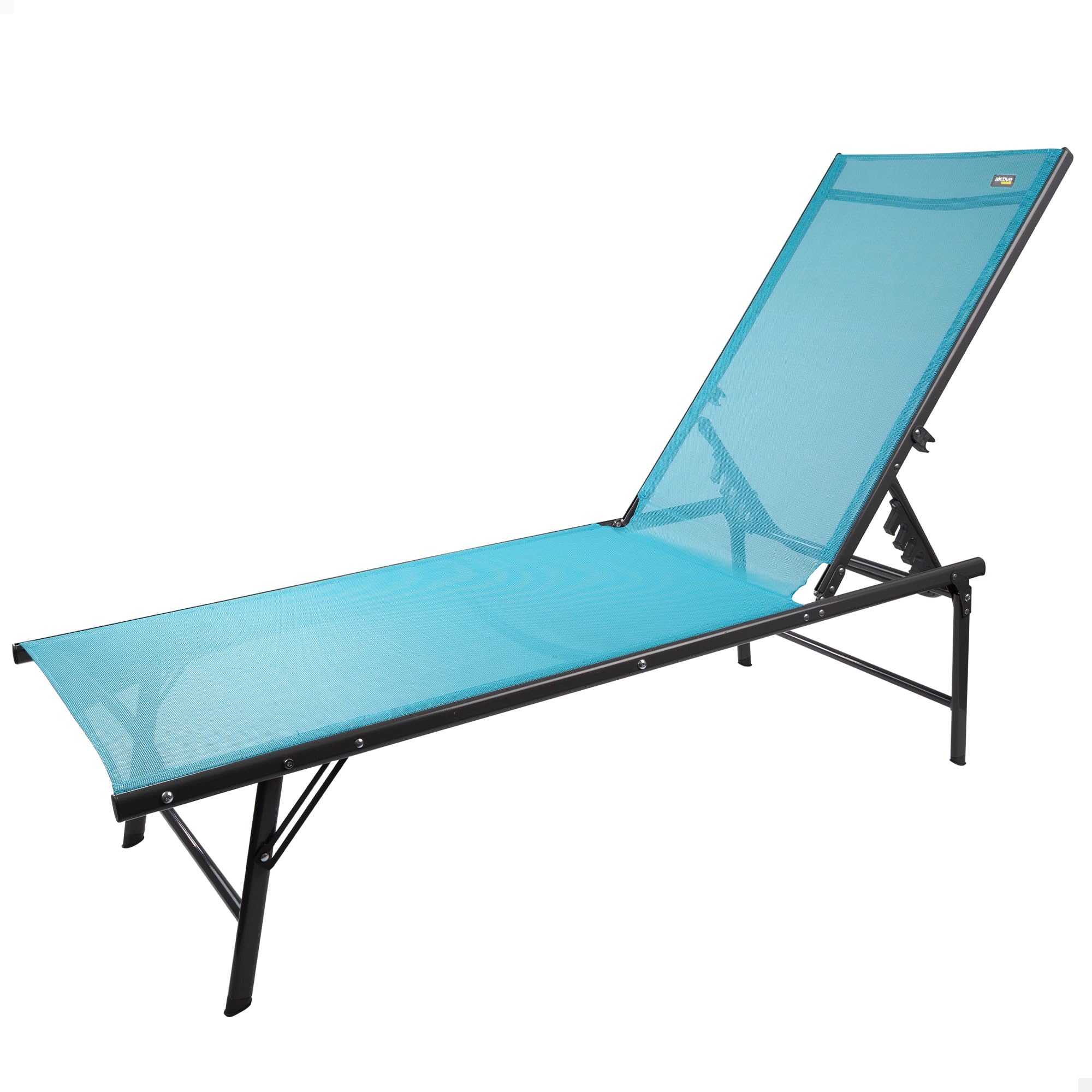 AKTIVE 61107 - Tumbona jardín Exterior Azul Claro, de diseño Plegable y reclinable en 6 Posiciones, Material textileno, Peso máximo soportado 120 kg, Medidas 180 x 49 x 34.5 cm, hamacas