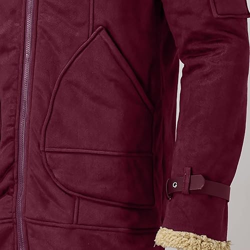 Miniatura 7 de Chaqueta de invierno para hombre, chaquetas acolchadas de forro polar con cuello sintético, abrigos gruesos a prueba de viento con capucha para