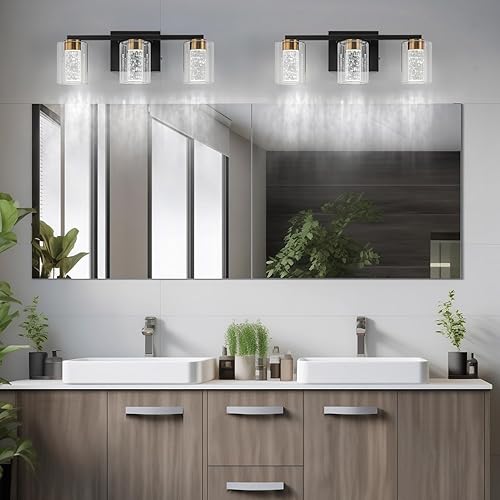 Miniatura 7 de SineRise Lámpara de tocador de 3 luces negra y dorada con 3 modos de color (3000 K4000 K6000 K), lámpara LED de baño con protección ocular, luz de