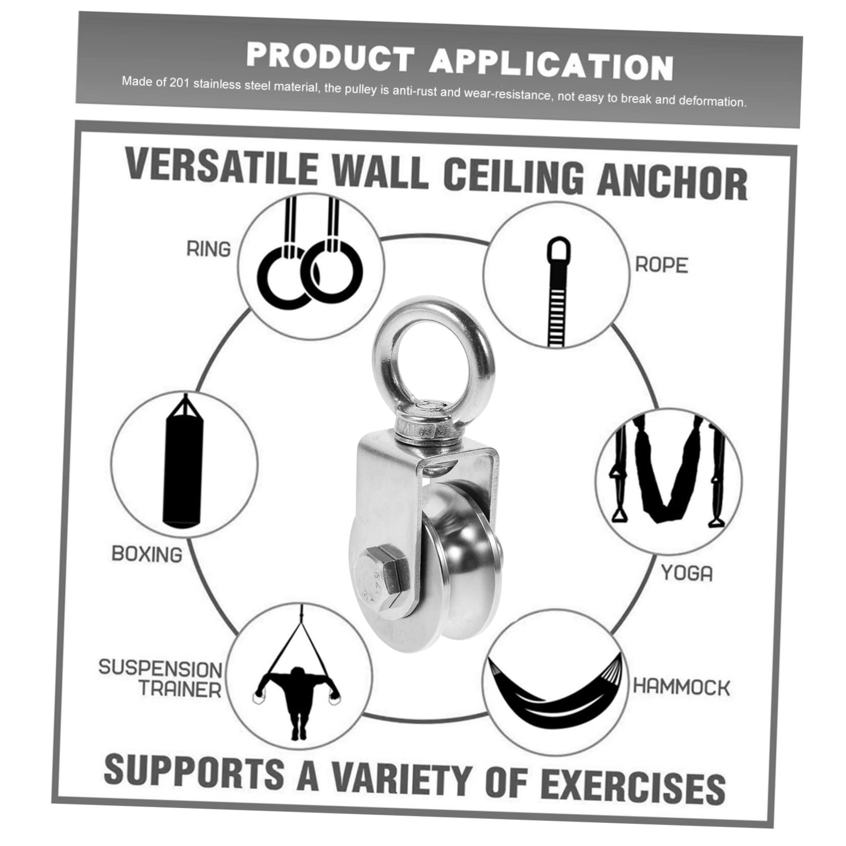 WHAMVOX U-Shaped Cable Pulley Double Pulley Block Pulleys for Lifting Block and Tackle Pulley System Single Pulley Wheel Rope Pulley Weight Cable Pulley System 201 Stainless Steel Silver