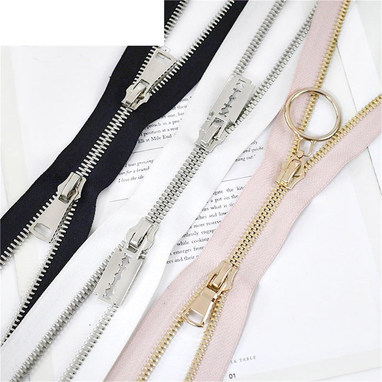 Cremallera De Dos VíAs 1 cremallera de doble cursor metálica 80/100/120 cm, número 8, con extremo abierto, for reparación abrigos y chaquetas plumas(WhiteGold,80cm)