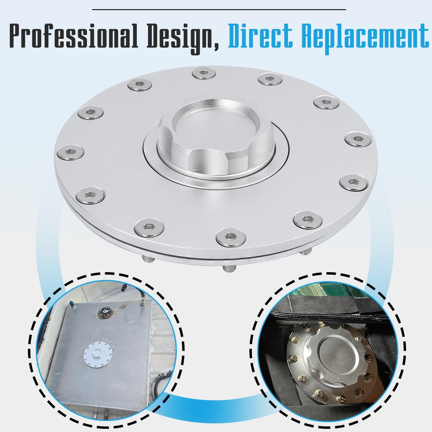 Billet Aluminum Easy Fill Fuel Cell Cap with 12 Hole Cell Bung and Rubber Gasket Sliver