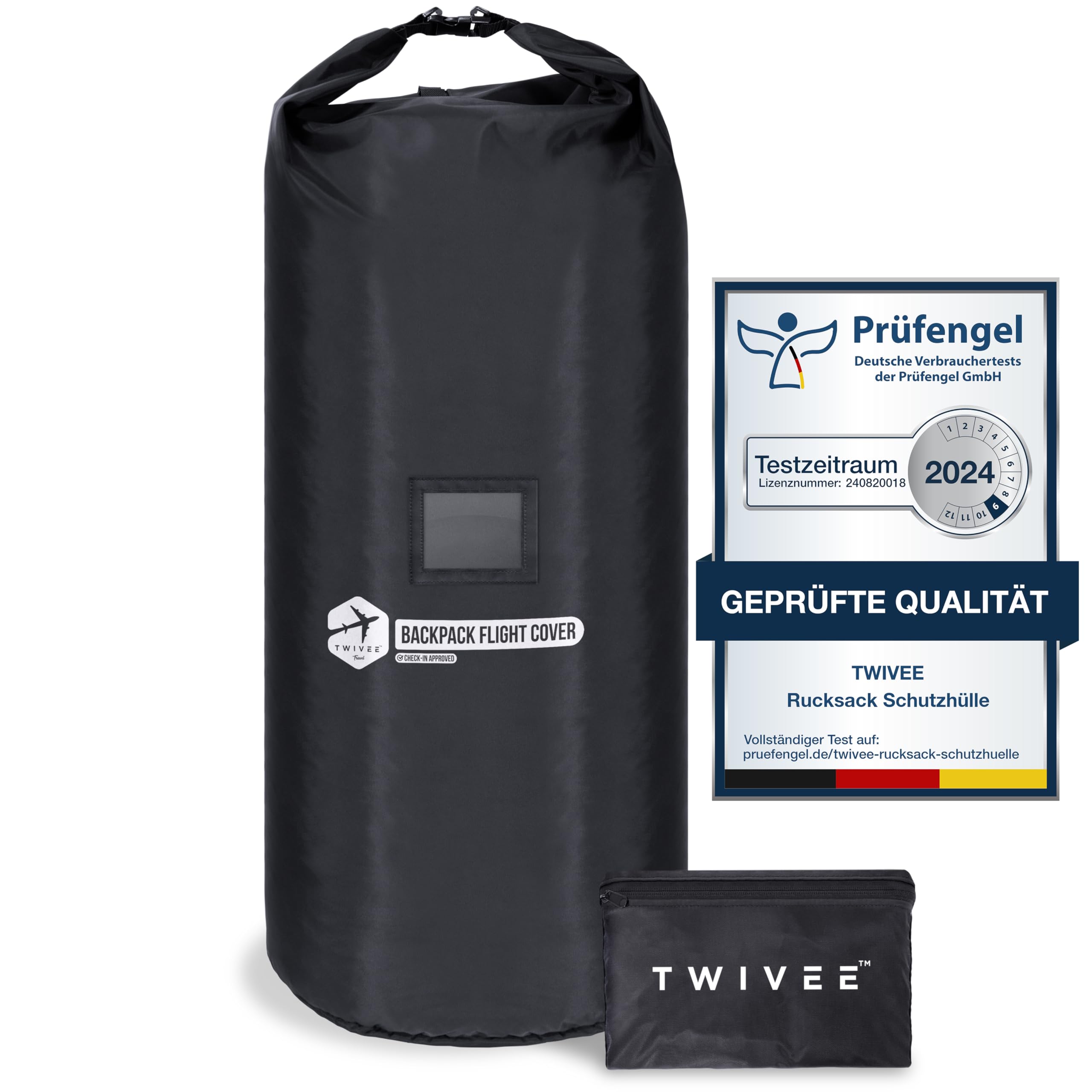 TWIVEE - 2 in 1 Rucksack Schutzhülle und Regenschutz - Flight Cover für Backpack - Flugzeug - Überzug in Flexibler Größe - 60 bis 110 Liter Volumen einstellbar
