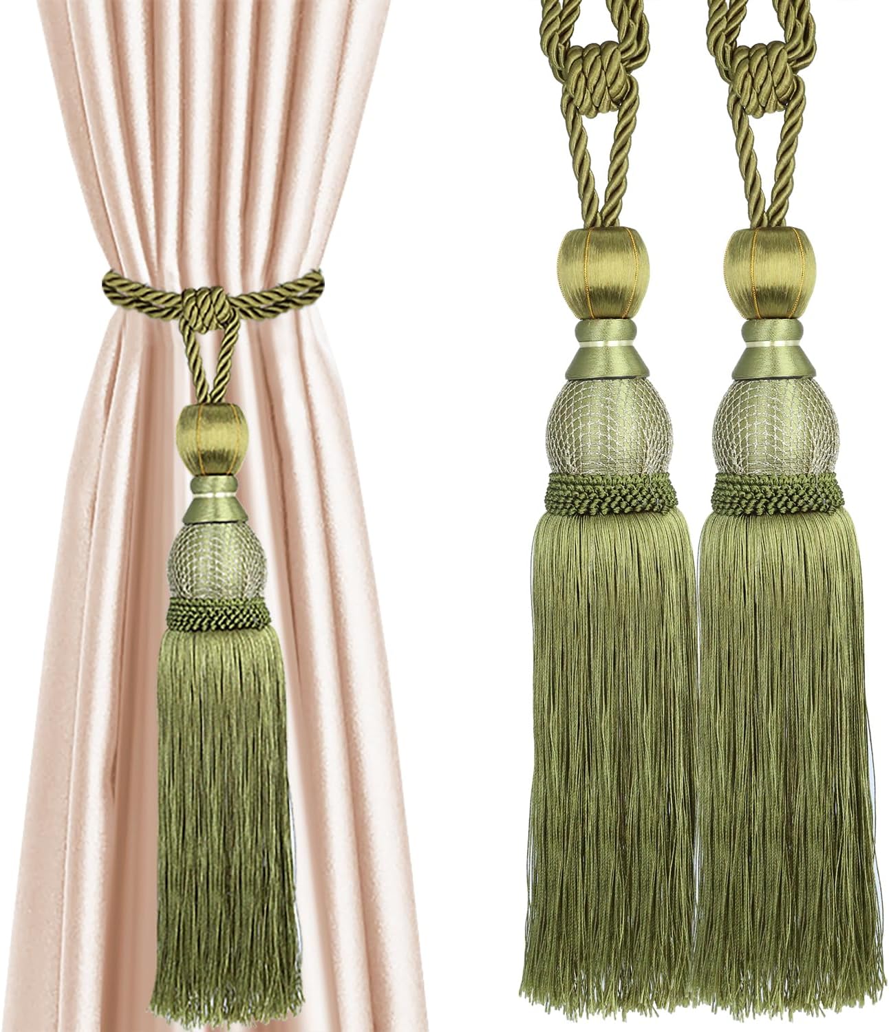 1 Pair Simple Elegant Curtain Cord Tie Drape Holdback Bedroom Curtain Buckle (Grass Green)