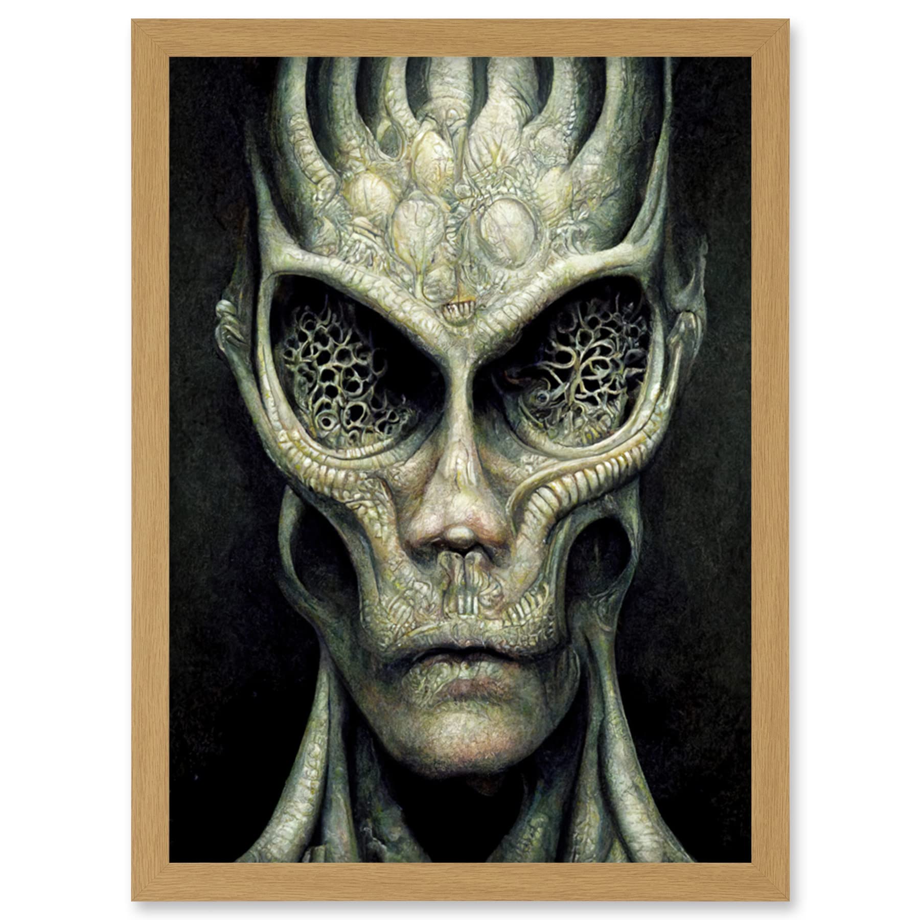 Doppelganger33 LTD Gray Alien Gothic Horror Dark Monochrome Artwork Framed Wall Art Print A4