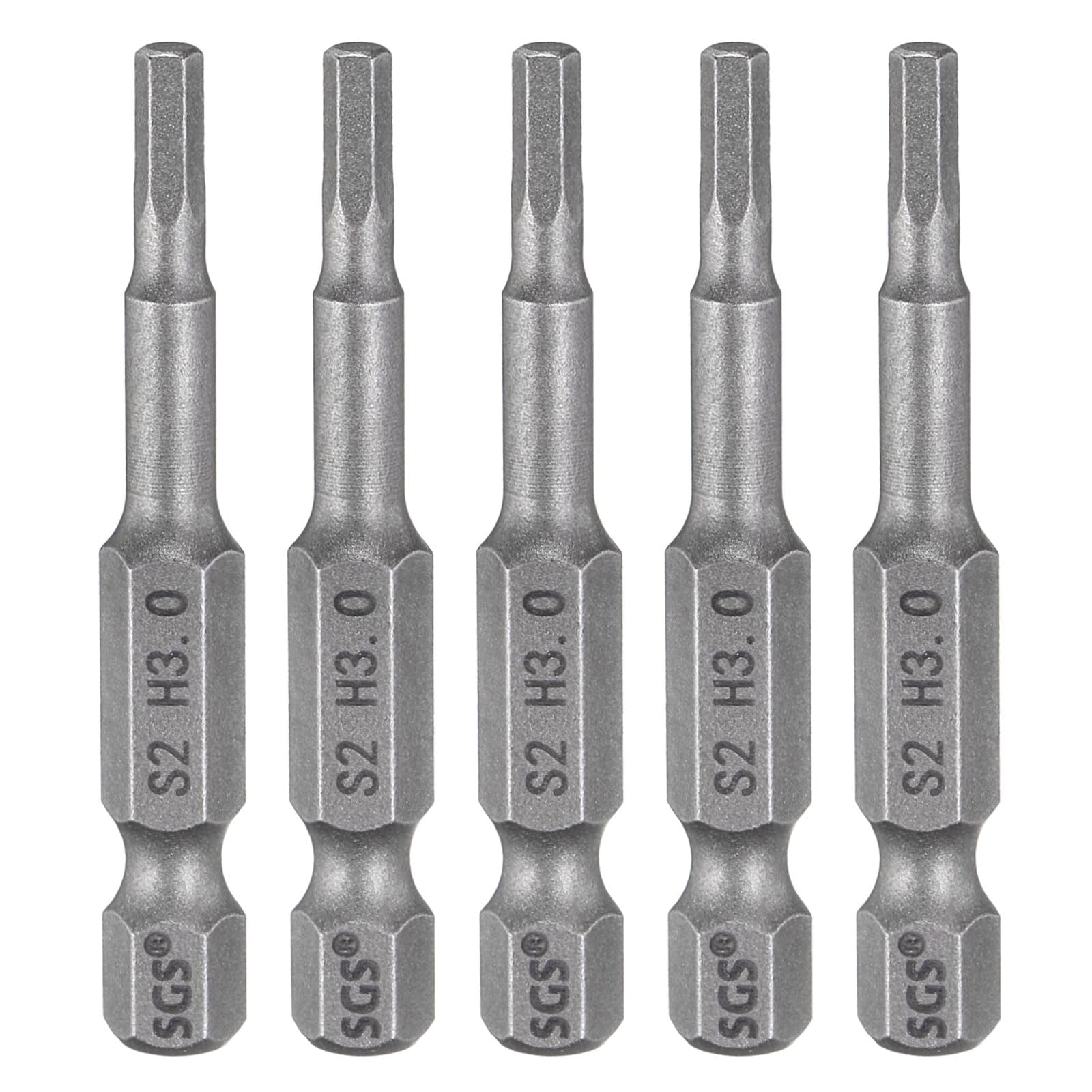 sourcing map 5pcs H3.0 Hex Head Drill Bit Wrench 3mm Metric Flat Tip 1/4" Hex Shank 50mm (2") Long Magnetic Hexagonal Screw Driver Socket Industrial Screwdriver Power Bits โ image 1