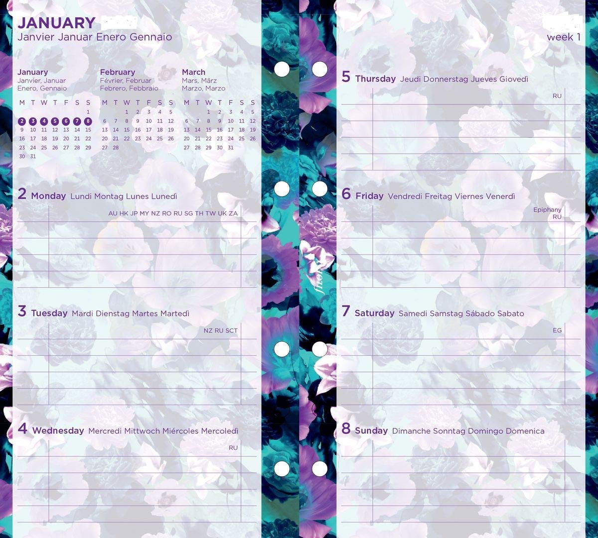 Filofax Nachfüllpackung für 2020 mit Blumenmuster