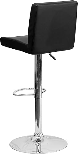 Miniatura 6 de Flash Furniture Taburete de bar contemporáneo de vinilo negro ajustable con panel trasero y base cromada (paquete de 1) Negro