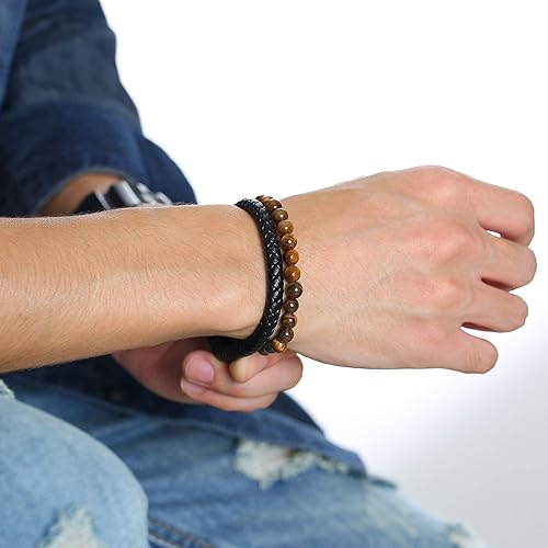 Miniatura 6 de VNOX Pulsera Brazalete de Cuero Trenzado de Dos Hebras con ID de Alerta Médica con Grabado Personalizado, Brazalete de Cuerda con Acero Inoxidable