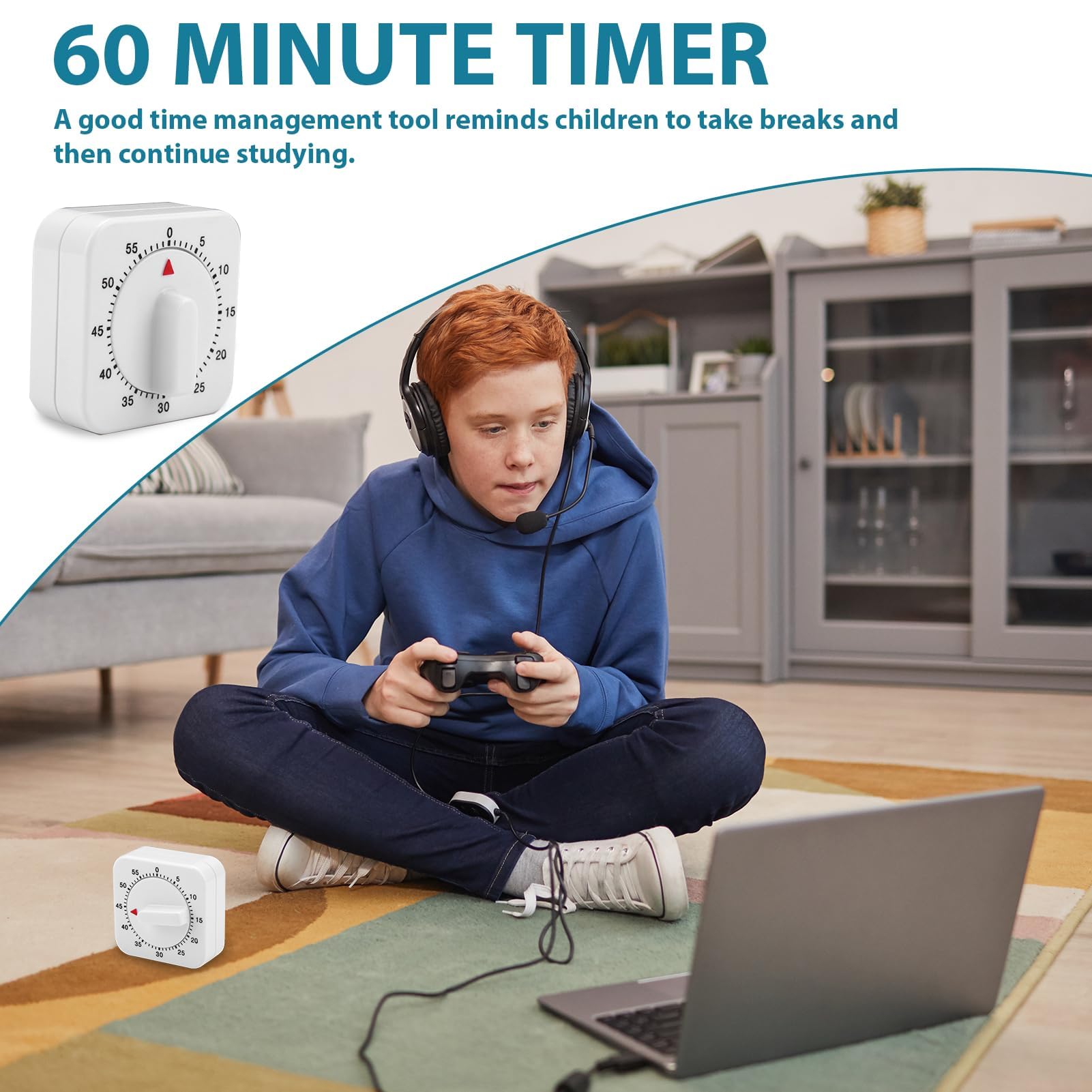 Kitchen Timer, 1 Hour/60 Minutes Count Down Alarm Reminder Square Kitchen Timer, Wind Up Mechanical Timer - Image 4